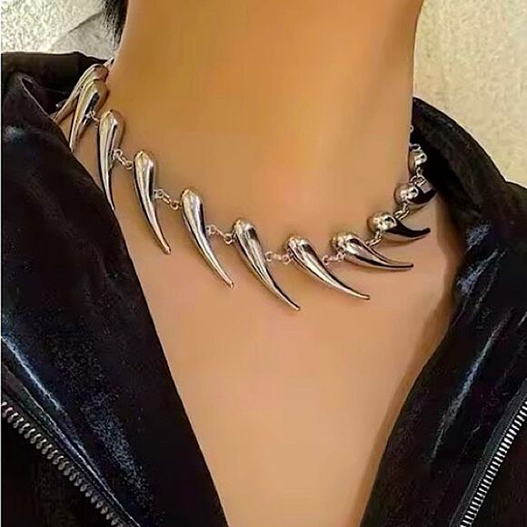 Stainless Steel Spiked Silver Choker Necklace Punk Retro - Picture 3 of 6